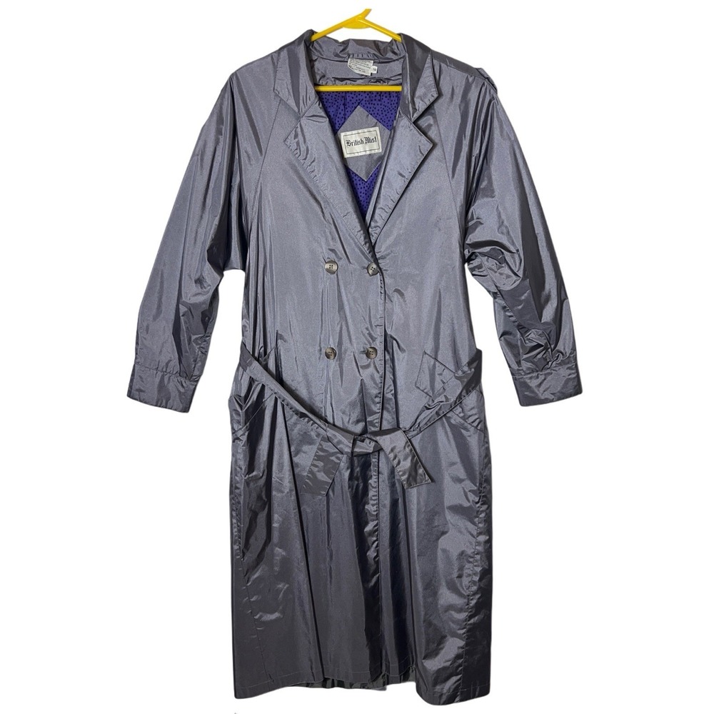 British Mist Women's Long Trench Coat Size 10 Gray Double Breasted Belted 48" - Picture 1 of 11